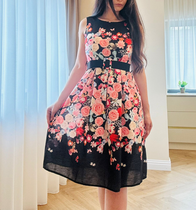 Rochie neagra înflorata lejera – model vară-Sofia [1]