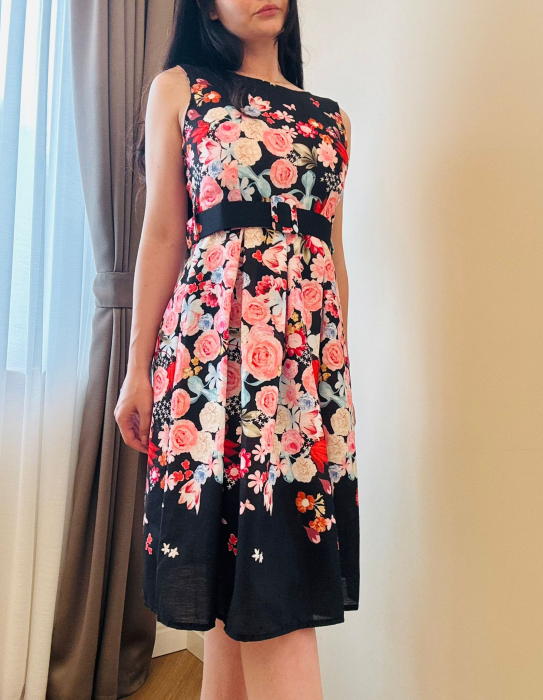 Rochie neagra înflorata lejera – model vară-Sofia [3]
