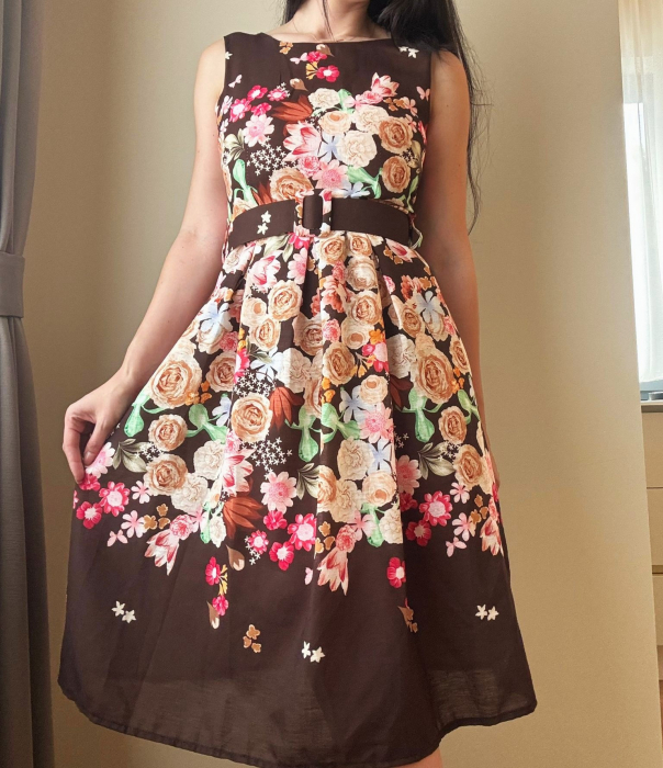 Rochie maro înflorata lejera – model vaporoas pentru vară-Sofia [1]