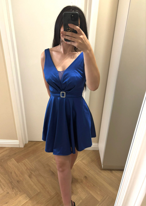 Rochie albastru inchis satinată vaporoasă cu talie marcată-Iris [1]