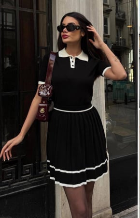 Toate categoriile - Compleu casual cu guler și detalii albe-Black Breeze