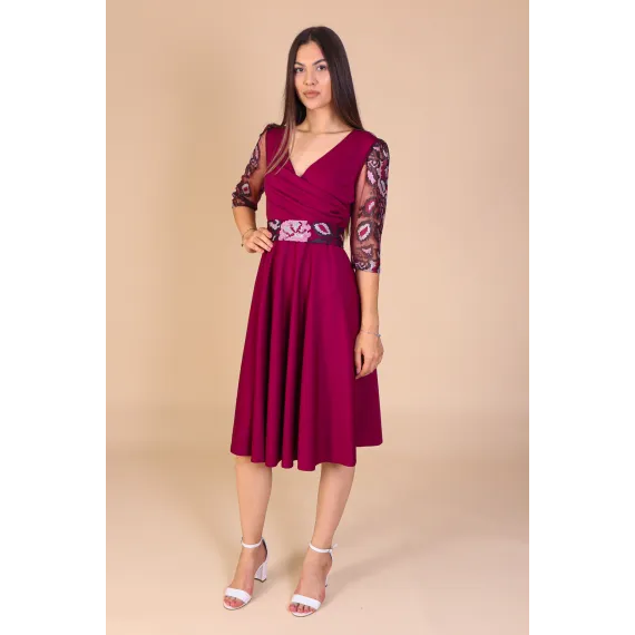 Rochii Elegante - Rochie dama bordo cu motive traditionale Mara
