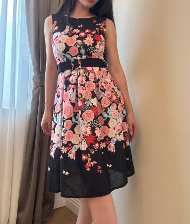 Rochie neagra înflorata lejera – model vară-Sofia [1]