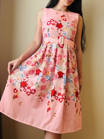 Toate categoriile - Rochie roz înflorata lejera – model vară-Sofia