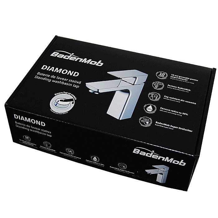 Baterie baie pentru lavoar Diamant, monocomanda, culoare crom [7]