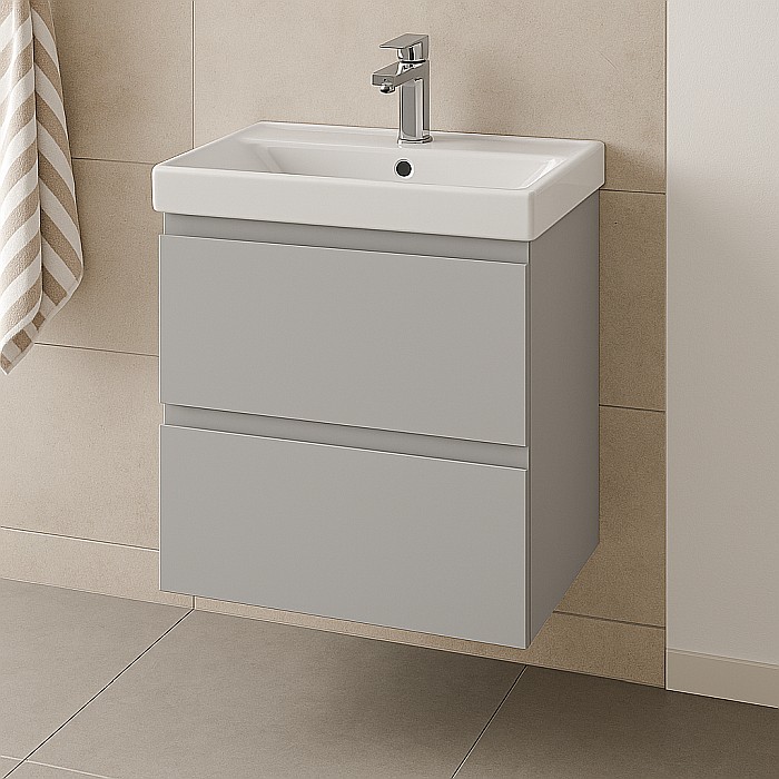 Baza cu lavoar ceramic CS9721, mobilier baie suspendat 50 cm, dreptunghiular, front MDF, 2 sertare, glisiere soft close, gri [5]