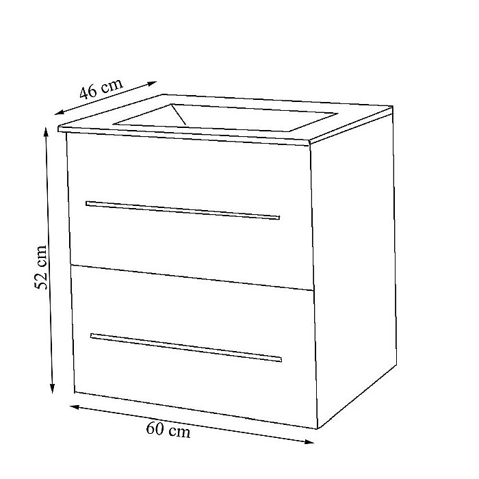 Baza cu lavoar ceramic GN0541, mobilier baie suspendat 60 cm, front MDF, 2 sertare, glisiere soft close, alb [3]
