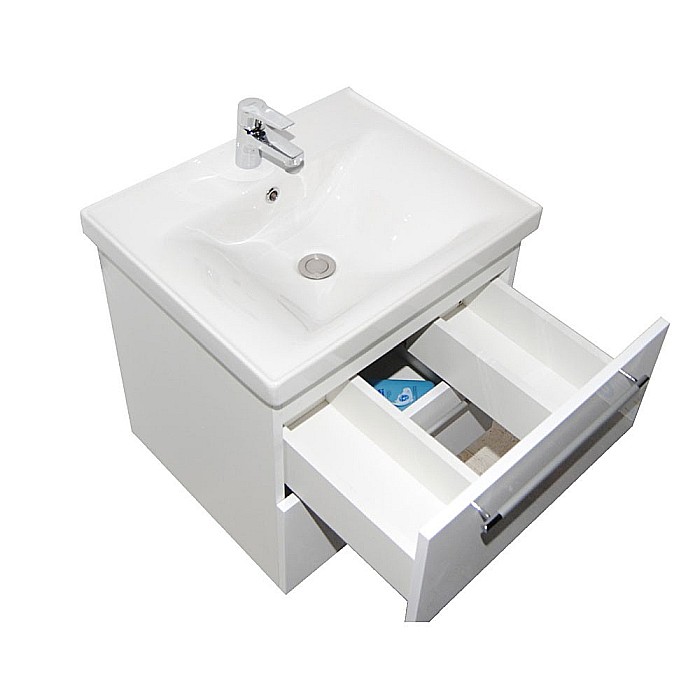 Baza cu lavoar ceramic GN0541, mobilier baie suspendat 60 cm, front MDF, 2 sertare, glisiere soft close, alb [5]