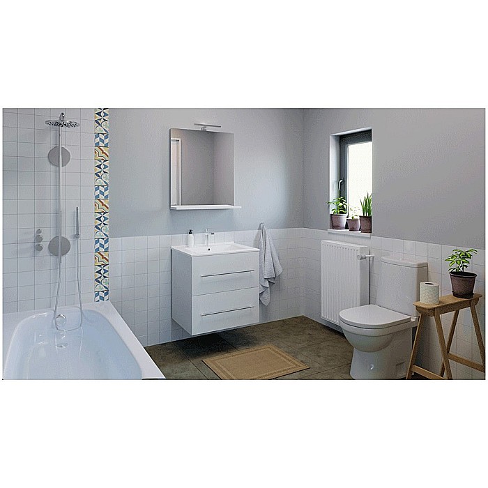 Baza cu lavoar ceramic GN0541, mobilier baie suspendat 60 cm, front MDF, 2 sertare, glisiere soft close, alb [4]
