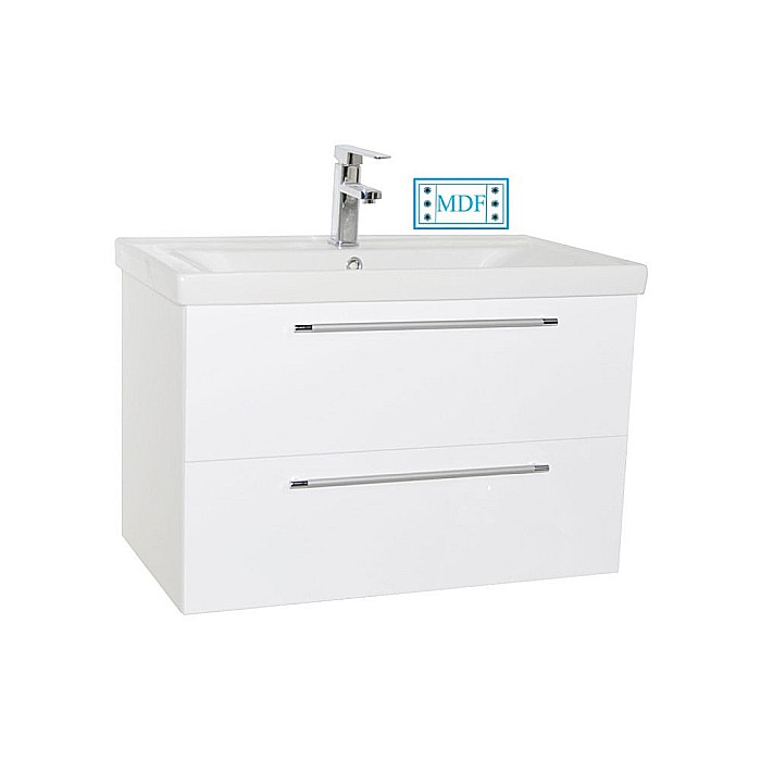 Baza cu lavoar ceramic GN0541, mobilier baie suspendat 80 cm, front MDF, 2 sertare, glisiere soft close, alb [1]