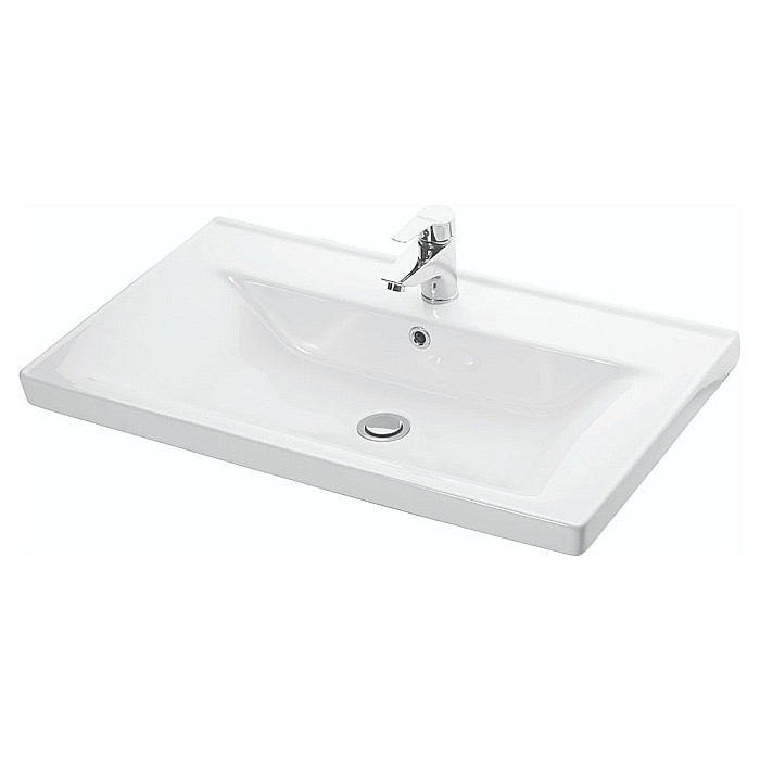 Baza cu lavoar ceramic GN0541, mobilier baie suspendat 80 cm, front MDF, 2 sertare, glisiere soft close, alb [5]