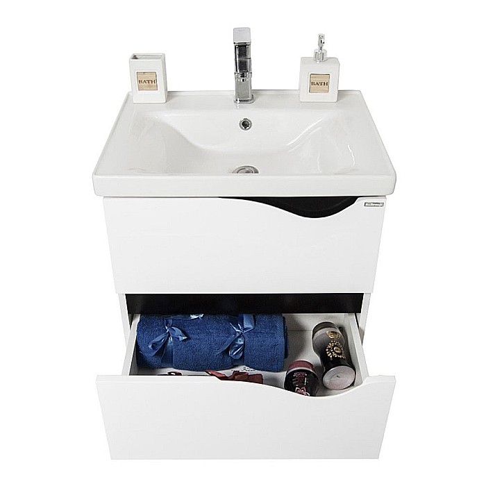 Baza cu lavoar ceramic GN0971, mobilier baie suspendat 70 cm, front MDF, 2 sertare, glisiere soft close, alb [4]