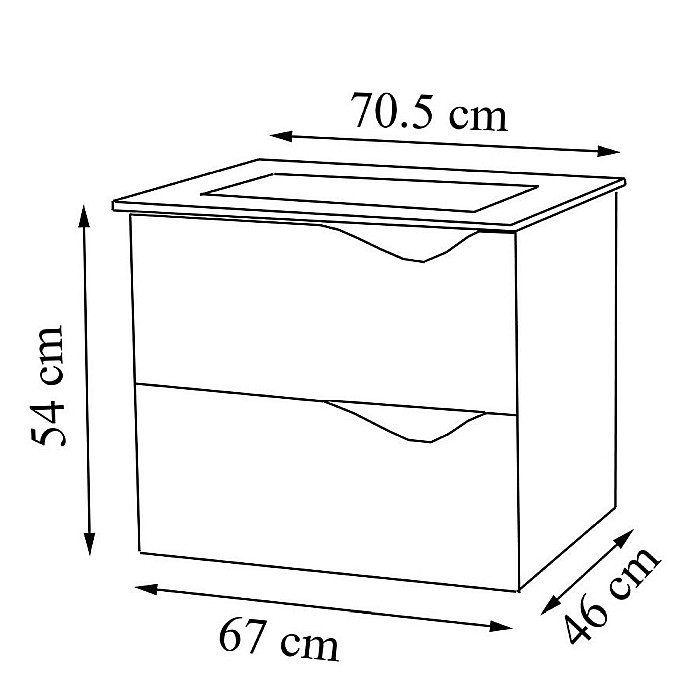 Baza cu lavoar ceramic GN0971, mobilier baie suspendat 70 cm, front MDF, 2 sertare, glisiere soft close, alb [5]