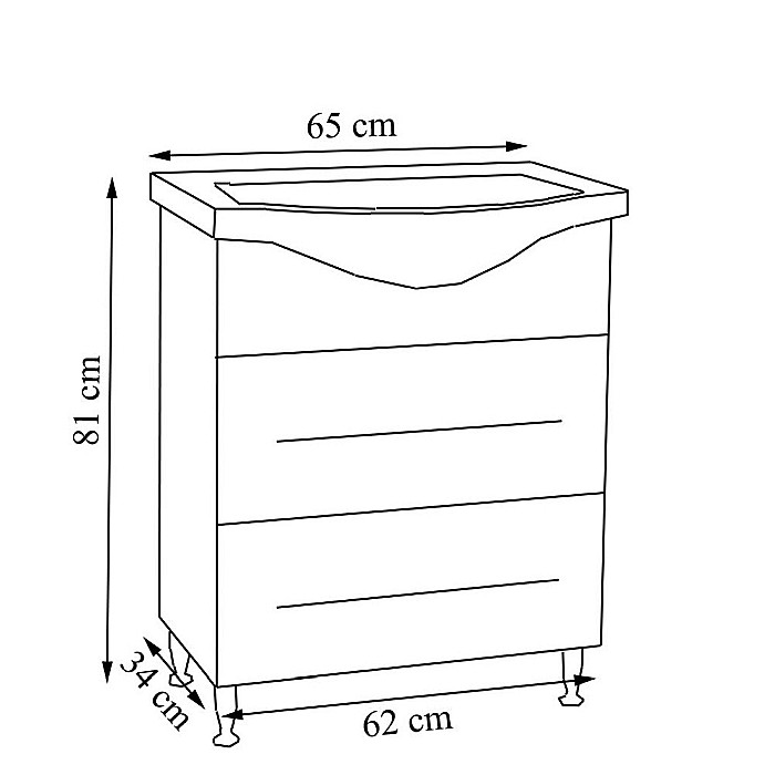 Baza cu lavoar ceramic GN1871, mobilier baie 65 cm, front MDF, 1 sertar, 1 usa, picioare cromate reglabile, manere cromate, alb [4]