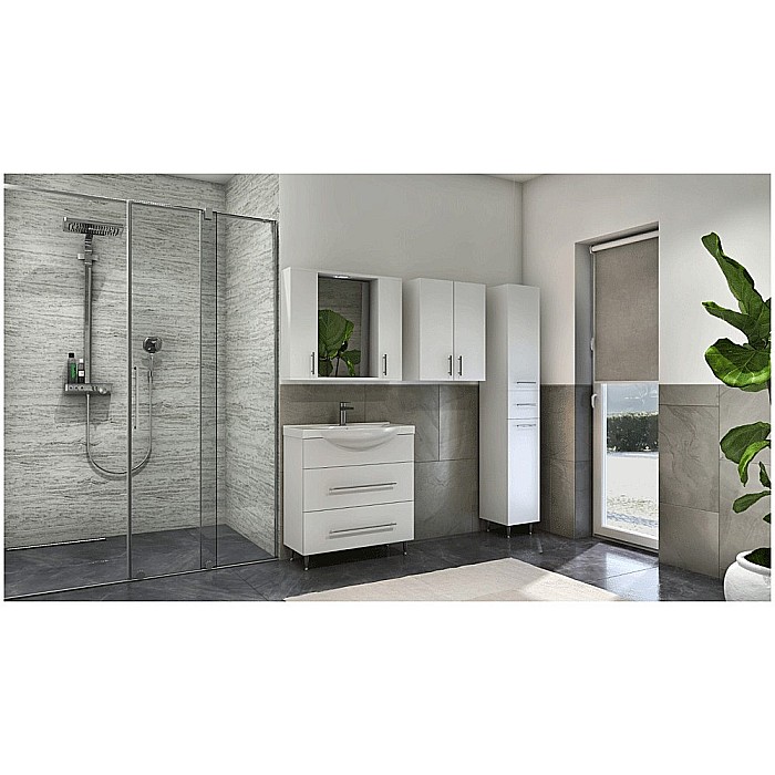 Baza cu lavoar ceramic GN1871, mobilier baie 65 cm, front MDF, 1 sertar, 1 usa, picioare cromate reglabile, manere cromate, alb [3]