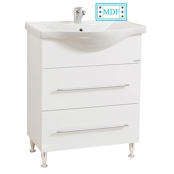 Baza cu lavoar ceramic GN1871, mobilier baie 65 cm, front MDF, 1 sertar, 1 usa, picioare cromate reglabile, manere cromate, alb [1]