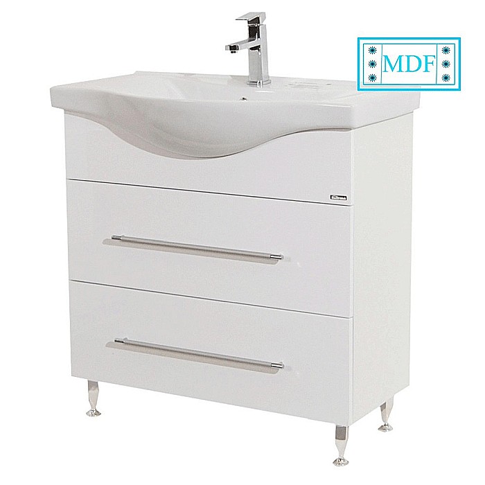 Baza cu lavoar ceramic GN1871, mobilier baie 80 cm, front MDF, 1 sertar, 1 usa, glisiere soft close, picioare cromate reglabile, alb [1]