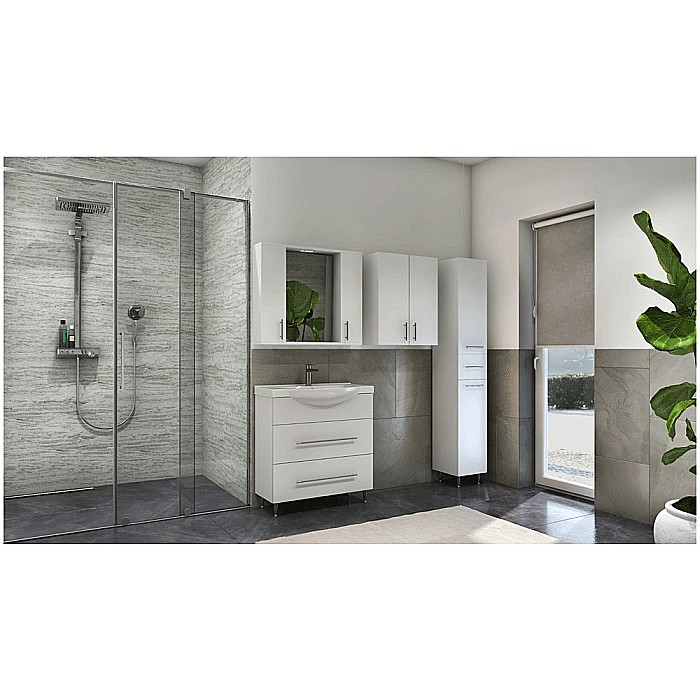 Baza cu lavoar ceramic GN1871, mobilier baie 80 cm, front MDF, 1 sertar, 1 usa, glisiere soft close, picioare cromate reglabile, alb [5]