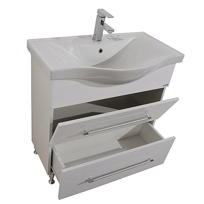 Baza cu lavoar ceramic GN1871, mobilier baie 80 cm, front MDF, 1 sertar, 1 usa, glisiere soft close, picioare cromate reglabile, alb [4]