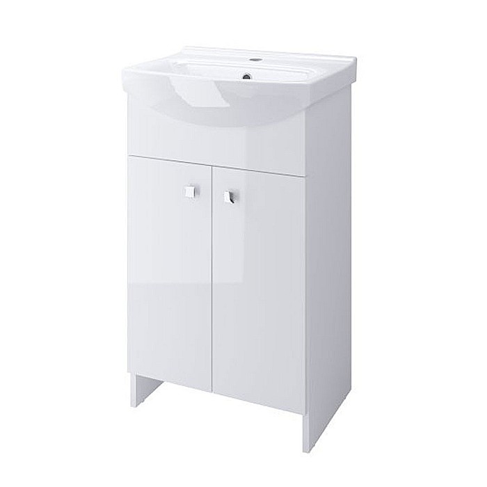 Baza si lavoar ceramic CS Cati, mobilier baie stativ 50 cm, front PAL, 2 usi, alb [2]