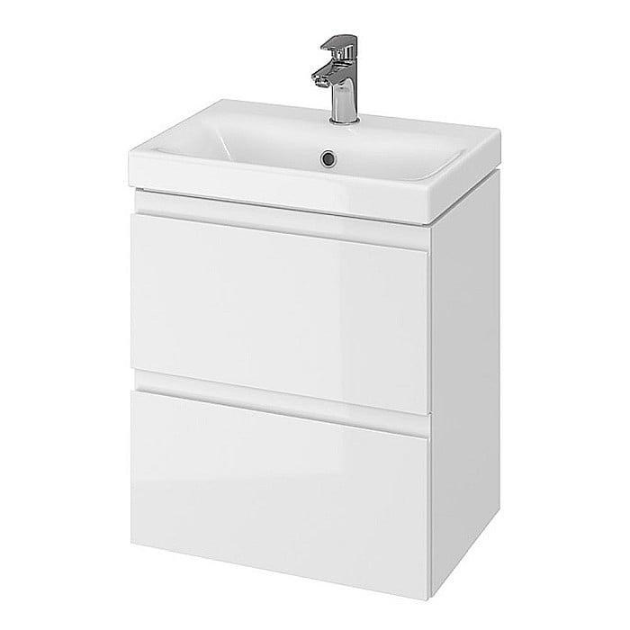 Baza si lavoar ceramic CS9731, mobilier baie suspendat 50 cm, dreptunghiular, front MDF, 2 sertare, glisiere soft close, alb [2]