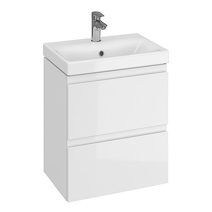 Baza si lavoar ceramic CS9731, mobilier baie suspendat 50 cm, dreptunghiular, front MDF, 2 sertare, glisiere soft close, alb [3]