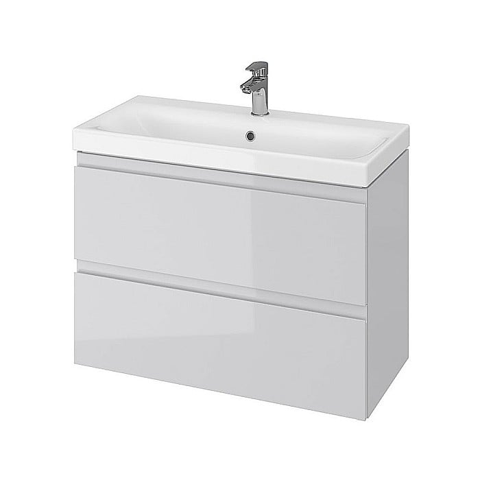Baza si lavoar ceramic CS9741, mobilier baie suspendat 80 cm, dreptunghiular, front MDF, 2 sertare, glisiere soft close, gri [2]