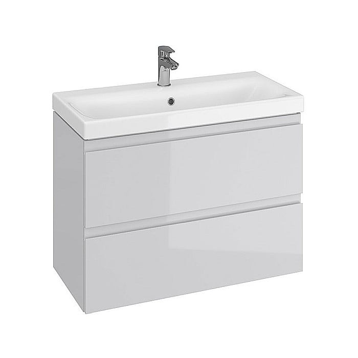 Baza si lavoar ceramic CS9741, mobilier baie suspendat 80 cm, dreptunghiular, front MDF, 2 sertare, glisiere soft close, gri [3]