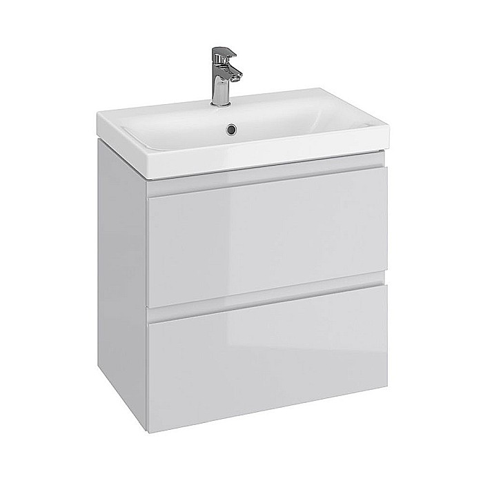 Baza si lavoar ceramic CS9761, mobilier baie suspendat 60 cm, dreptunghiular, front MDF, 2 sertare, glisiere soft close, gri [3]
