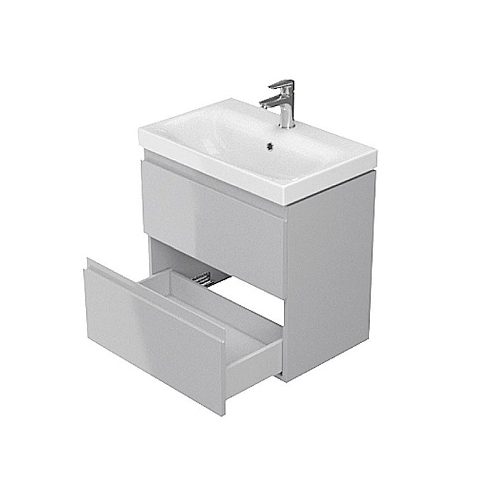 Baza si lavoar ceramic CS9761, mobilier baie suspendat 60 cm, dreptunghiular, front MDF, 2 sertare, glisiere soft close, gri [4]