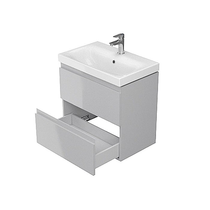 Baza si lavoar ceramic CS9821 Slim, mobilier baie suspendat 50 cm, dreptunghiular, front MDF, 2 sertare, glisiere soft close, gri [3]