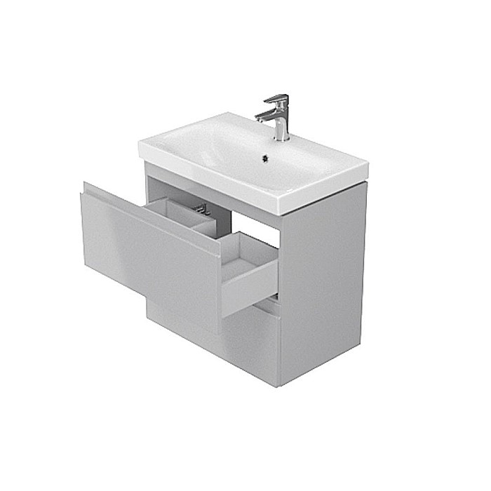 Baza si lavoar ceramic CS9821 Slim, mobilier baie suspendat 50 cm, dreptunghiular, front MDF, 2 sertare, glisiere soft close, gri [4]