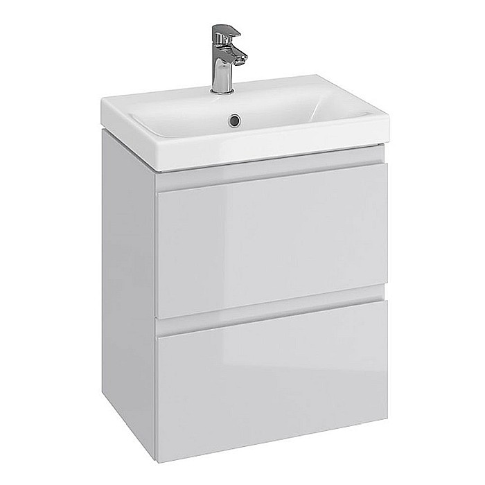 Baza si lavoar ceramic CS9821 Slim, mobilier baie suspendat 50 cm, dreptunghiular, front MDF, 2 sertare, glisiere soft close, gri [2]