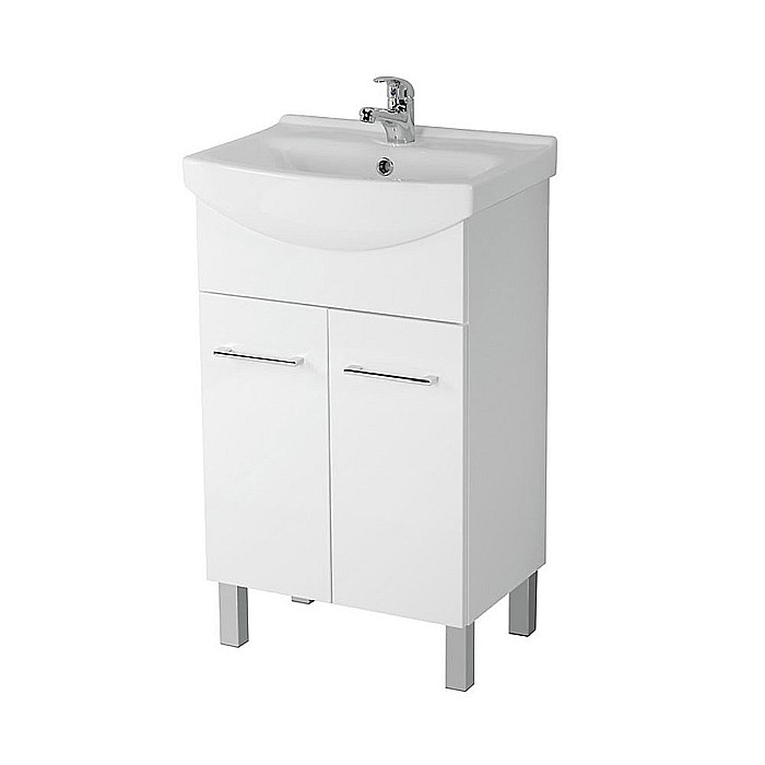 Baza si lavoar ceramic CSA571, mobilier baie stativ 50 cm, front MDF, 2 usi, alb [1]