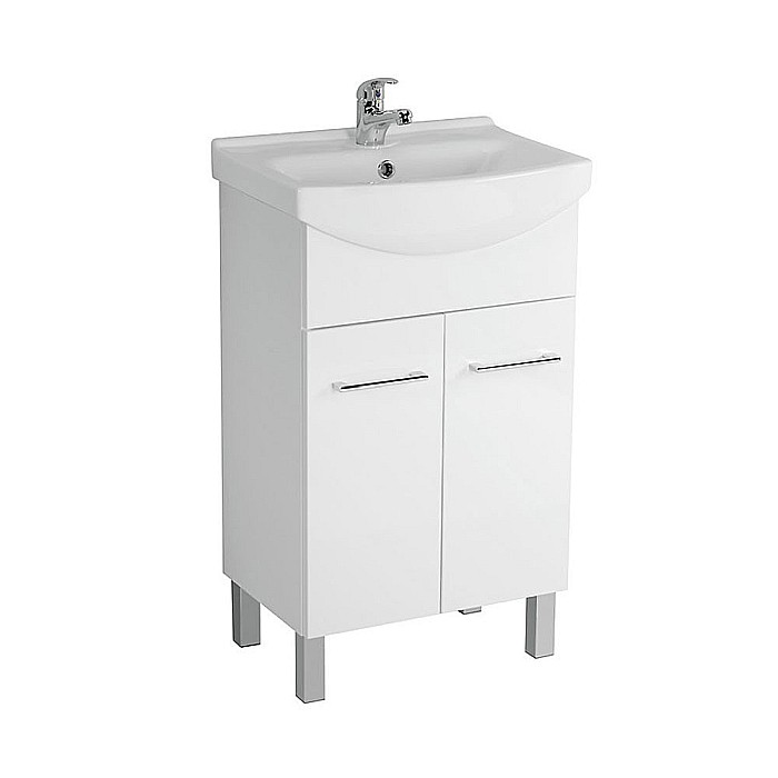 Baza si lavoar ceramic CSA571, mobilier baie stativ 50 cm, front MDF, 2 usi, alb [2]