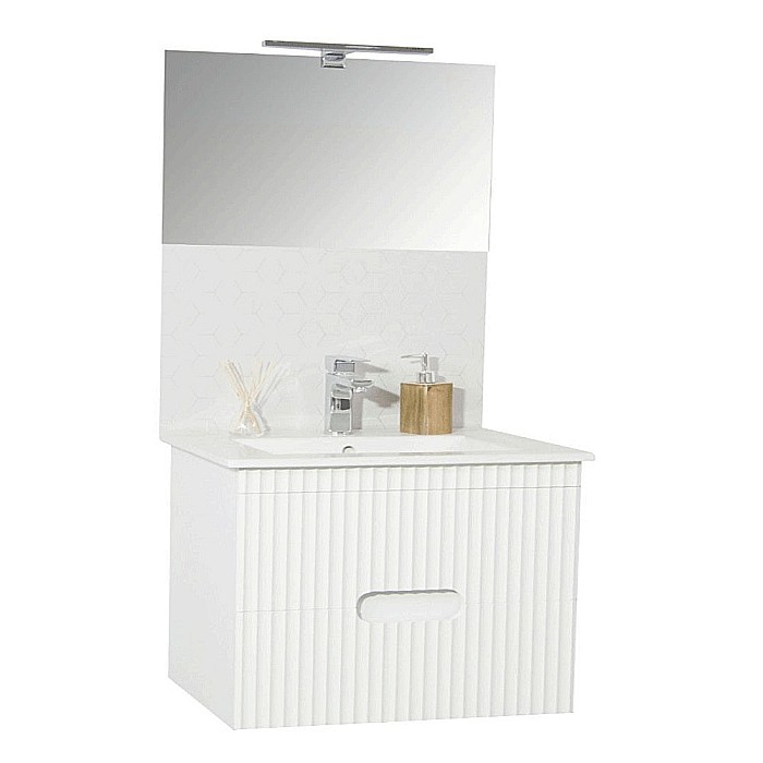 Baza si lavoar ceramic GN0091, mobilier baie suspendat 80 cm, dreptunghiular, front MDF, sertare soft close, alb [2]