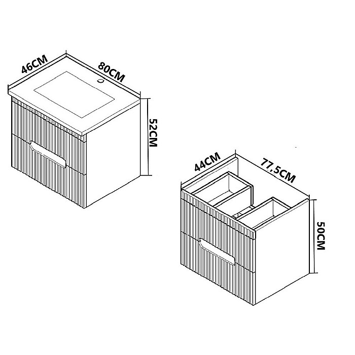 Baza si lavoar ceramic GN0091, mobilier baie suspendat 80 cm, dreptunghiular, front MDF, sertare soft close, alb [9]