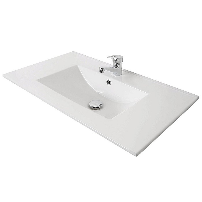 Baza si lavoar ceramic GN0091, mobilier baie suspendat 80 cm, dreptunghiular, front MDF, sertare soft close, alb [4]