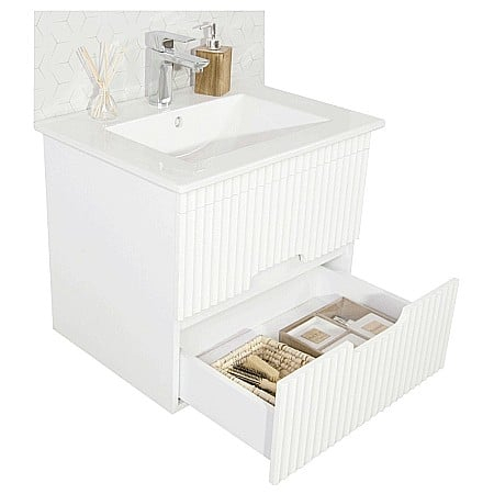 Baza si lavoar ceramic GN0091, mobilier baie suspendat 60 cm, dreptunghiular, front MDF, sertare soft close, alb [3]