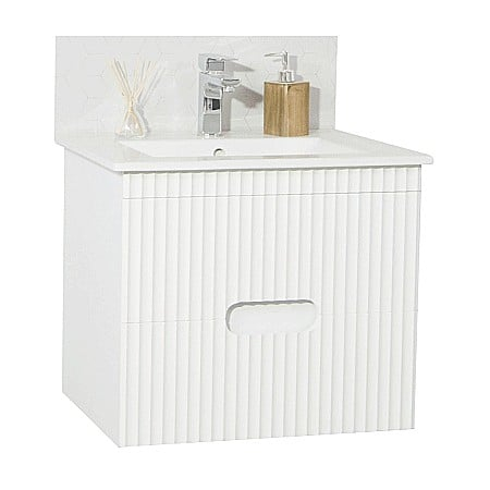 Baza si lavoar ceramic GN0091, mobilier baie suspendat 60 cm, dreptunghiular, front MDF, sertare soft close, alb [2]