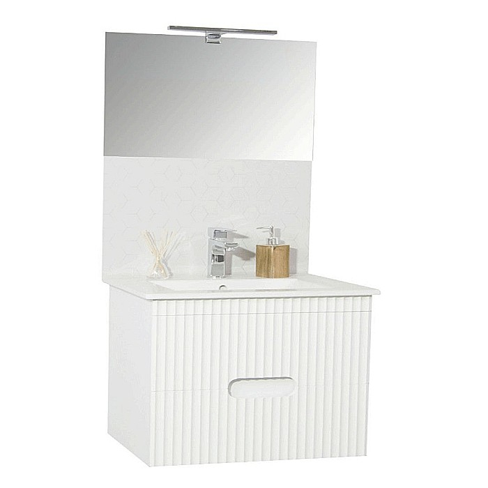 Baza si lavoar ceramic GN0091, mobilier baie suspendat 80 cm, dreptunghiular, front MDF, sertare soft close, alb [3]