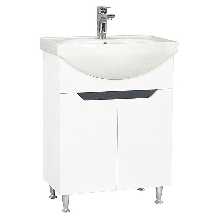 Baza si lavoar ceramic GN0501, mobilier baie stativ 60 cm, circular, front MDF, 2 usi, 2 rafturi, picioare cromate reglabile, alb/antracit [3]