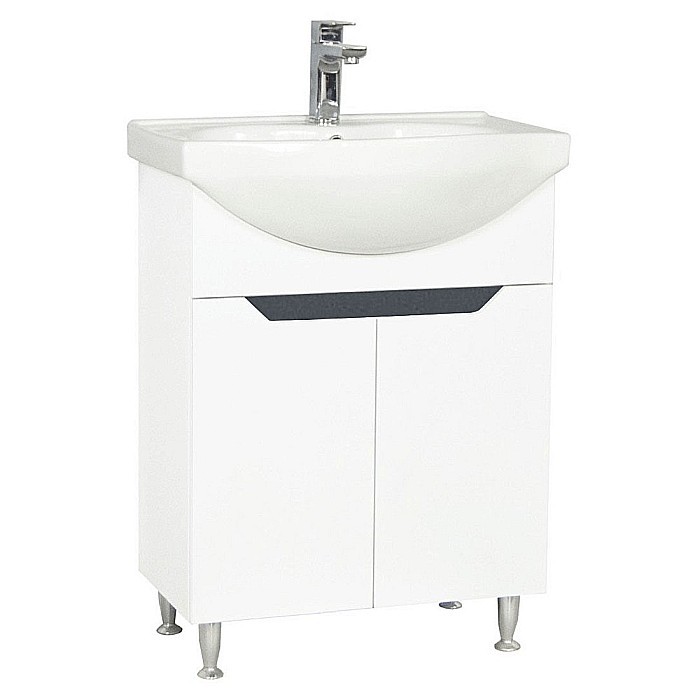 Baza si lavoar ceramic GN0501, mobilier baie stativ 60 cm, circular, front MDF, 2 usi, 2 rafturi, picioare cromate reglabile, alb/antracit [2]