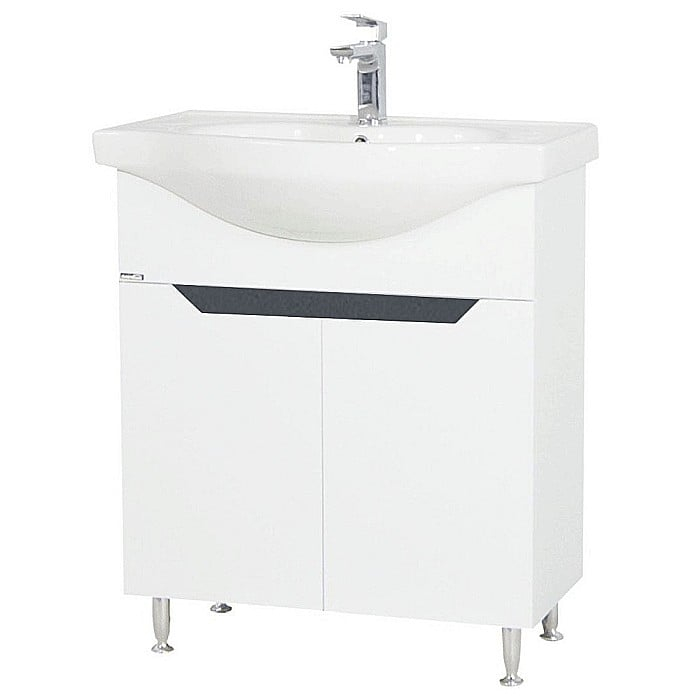 Baza si lavoar ceramic GN0501, mobilier baie stativ 70 cm, circular, front MDF, 2 usi, 2 rafturi, picioare cromate reglabile, alb/antracit [2]