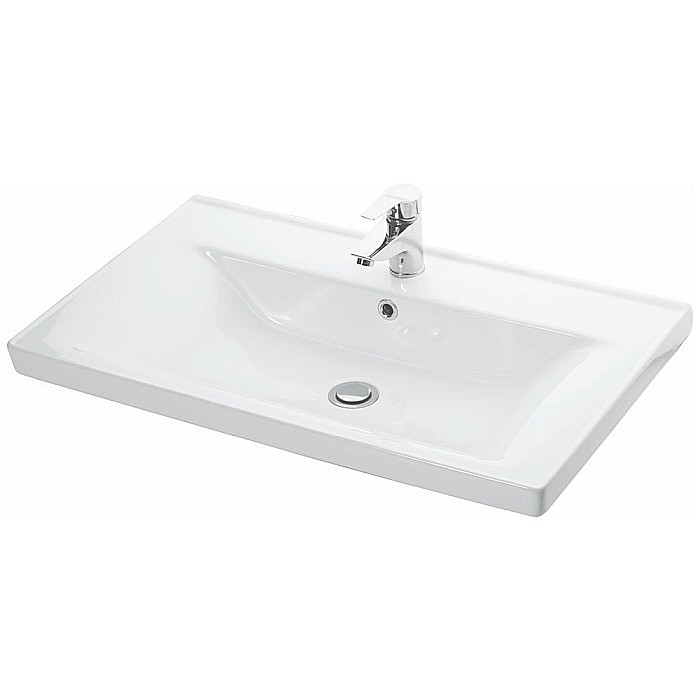 Baza si lavoar ceramic GN0541, mobilier baie 80 cm, 2 sertare front MDF, glisiere soft close, picioare cromate reglabile, alb [2]