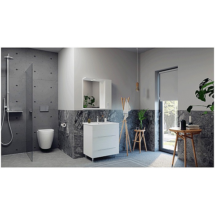 Baza si lavoar ceramic GN0541, mobilier baie stativ 60 cm, front MDF, 2 sertare, picioare cromate reglabile, alb [3]