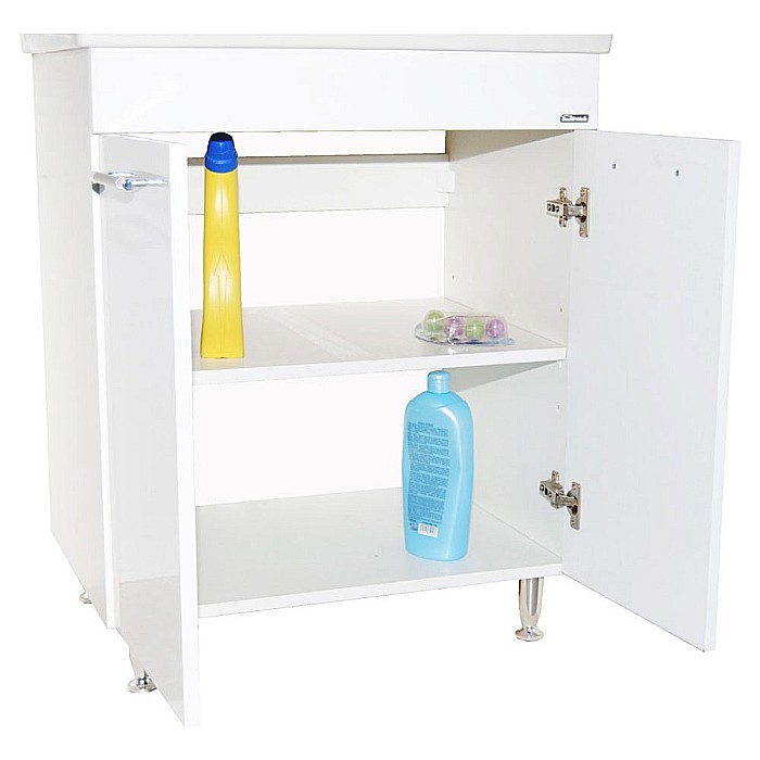 Baza si lavoar ceramic GN0541, mobilier baie stativ 60 cm, front MDF, 2 usi, 2 rafturi, balamale soft close, picioare cromate reglabile, alb [4]