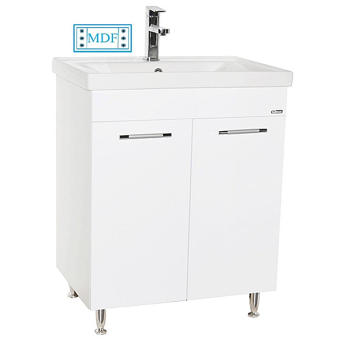 Baza si lavoar ceramic GN0541, mobilier baie stativ 60 cm, front MDF, 2 usi, 2 rafturi, balamale soft close, picioare cromate reglabile, alb [1]