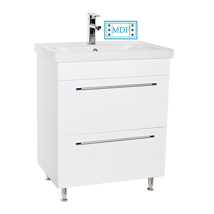 Baza si lavoar ceramic GN0541, mobilier baie stativ 60 cm, front MDF, 2 sertare, picioare cromate reglabile, alb [1]