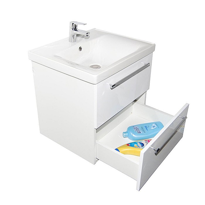 Baza si lavoar ceramic GN0541, mobilier baie suspendat 70 cm, front MDF, 2 sertare, glisiere soft close, alb [3]